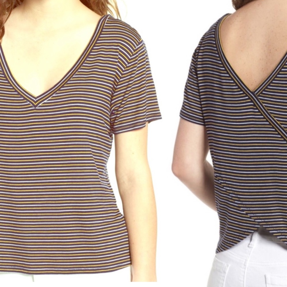 NWT Socialite Striped Surplice V-Back Top Tee XS M